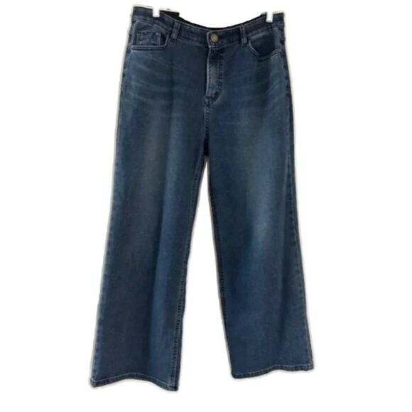 Korean Brand Denim - Wide Leg Elastic Waist Banded Terry Clothed Line Jeans